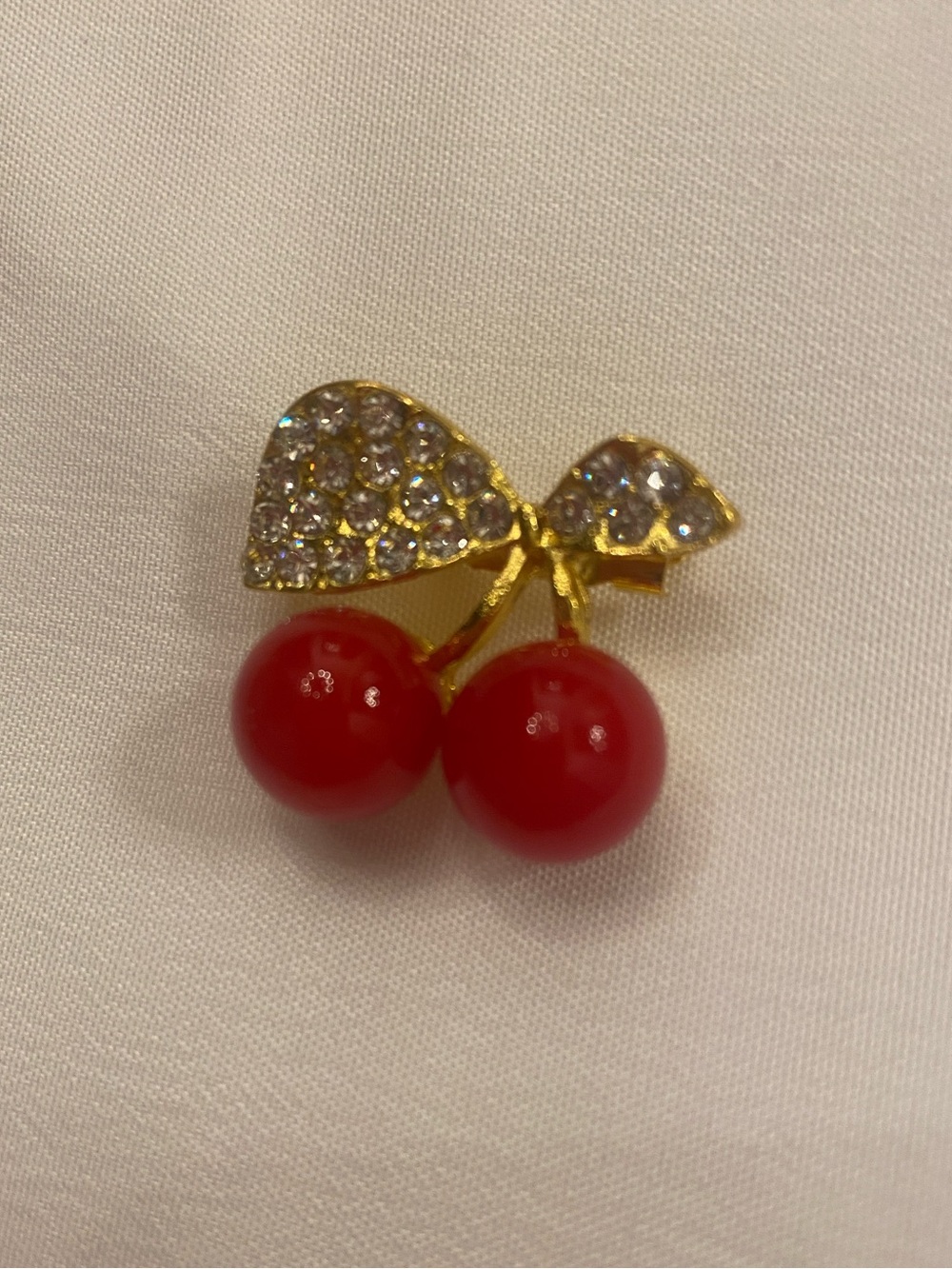 Cherry Gold Rhinestone Brooch Pin Red Enamel Cherries New